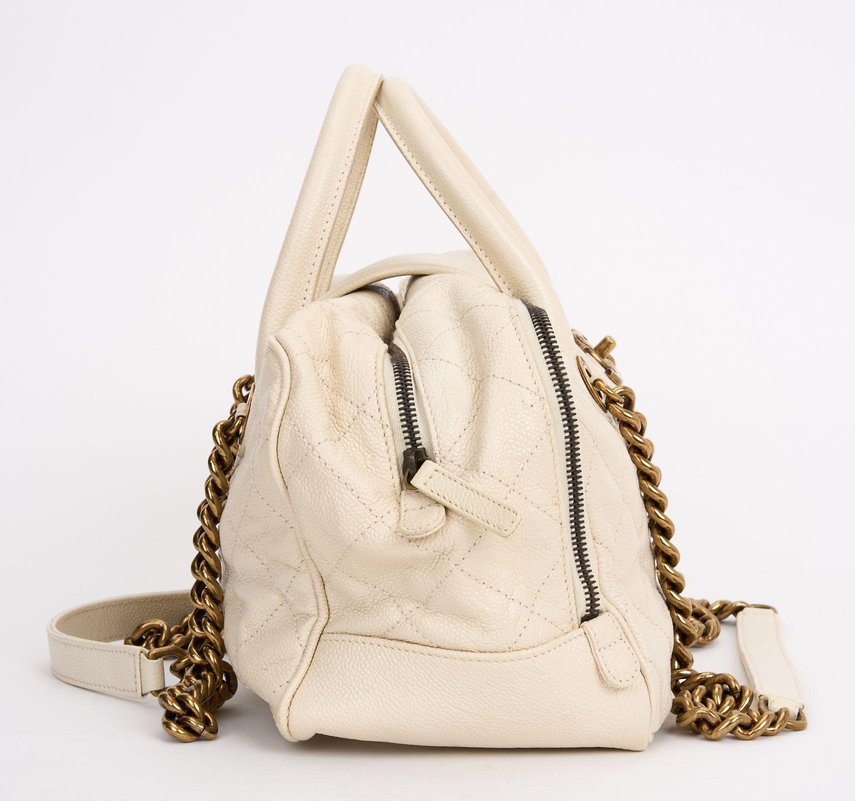 White Chanel Cream Gold Shiva Bowling Bag For Sale