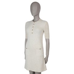 CHANEL cream & gold viscose 2017 17A COSMOPOLITE LUREX KNIT Dress 36 XS