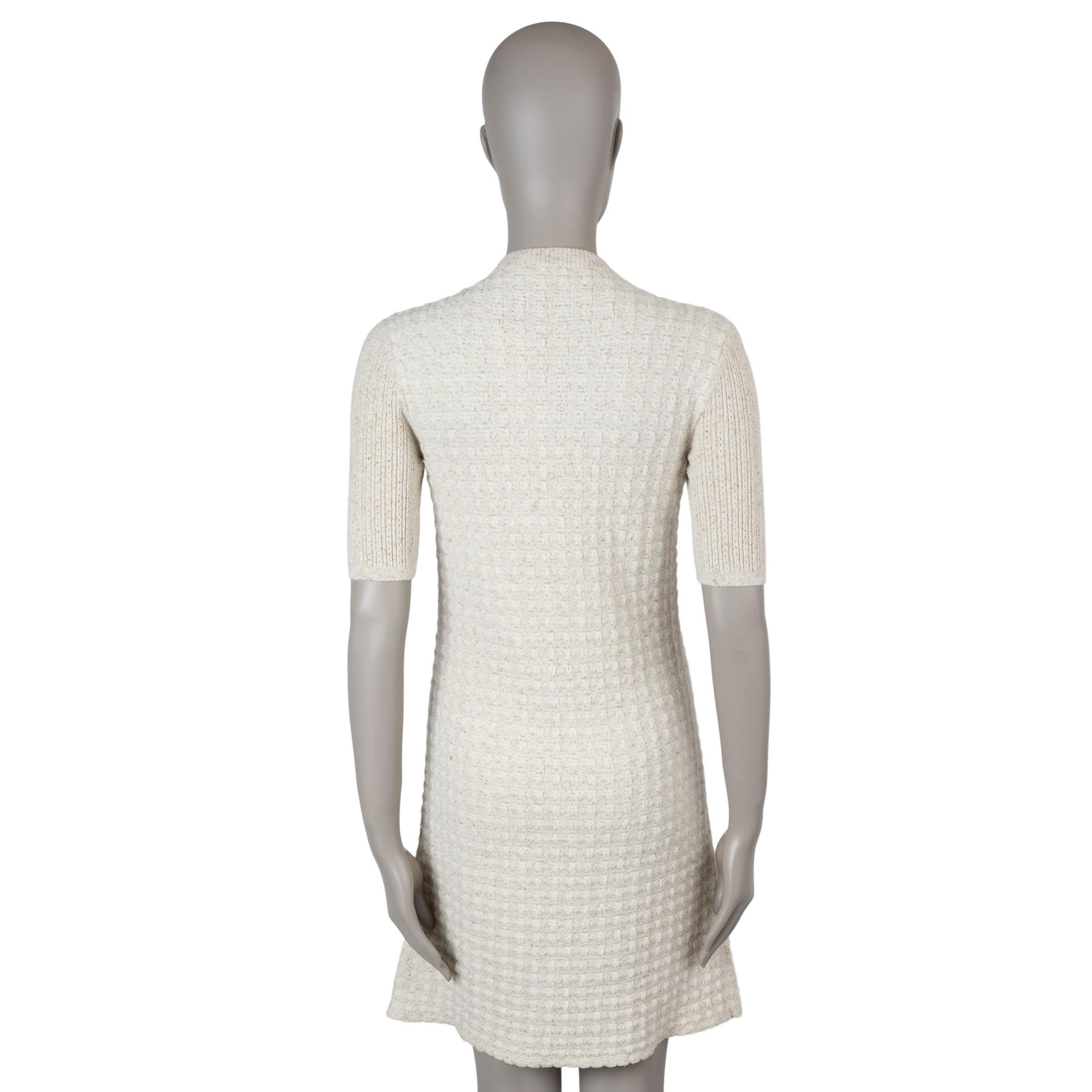 Gray CHANEL cream & gold viscose 2017 17A COSMOPOLITE LUREX KNIT Dress 36 XS For Sale