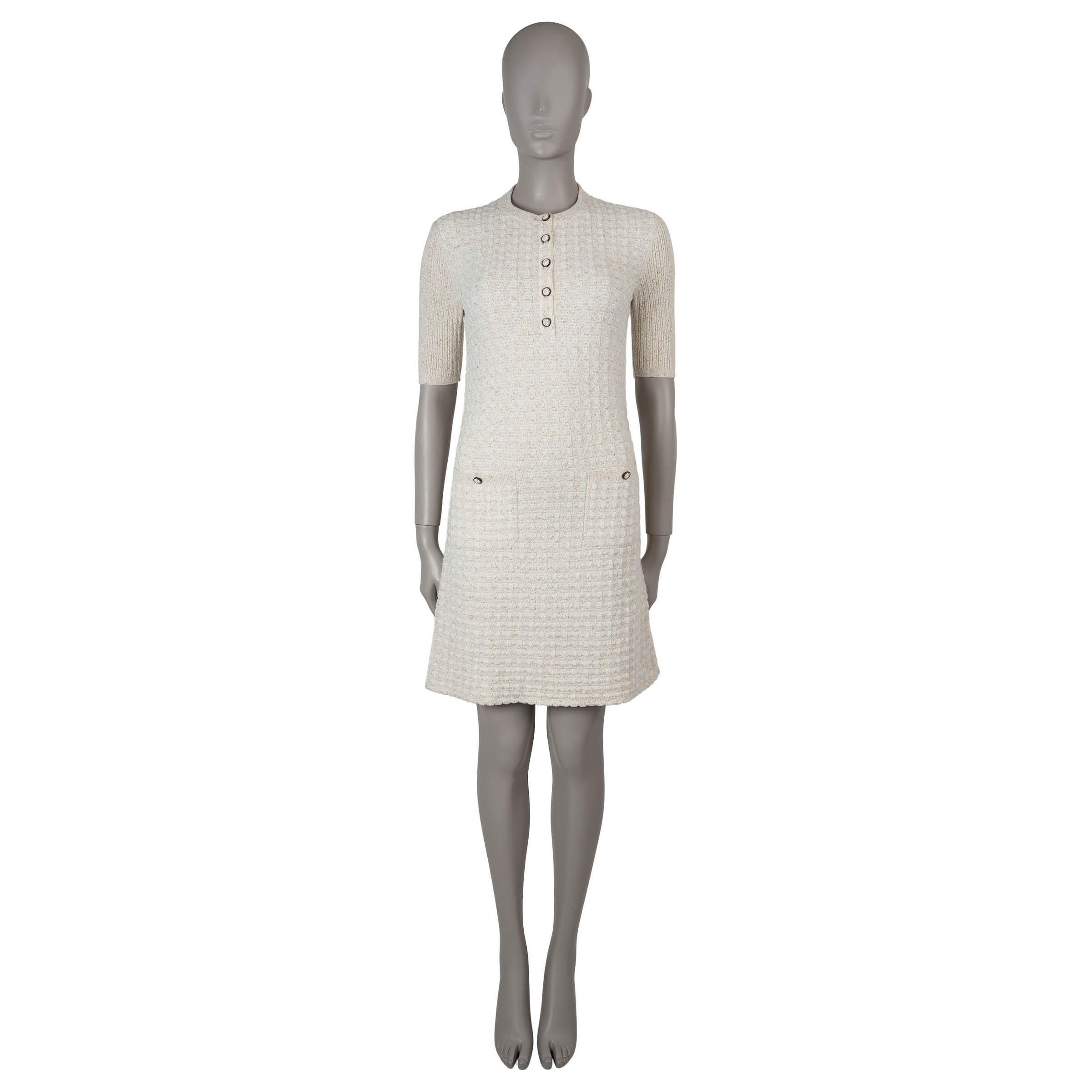 Women's CHANEL cream & gold viscose 2017 17A COSMOPOLITE LUREX KNIT Dress 36 XS For Sale