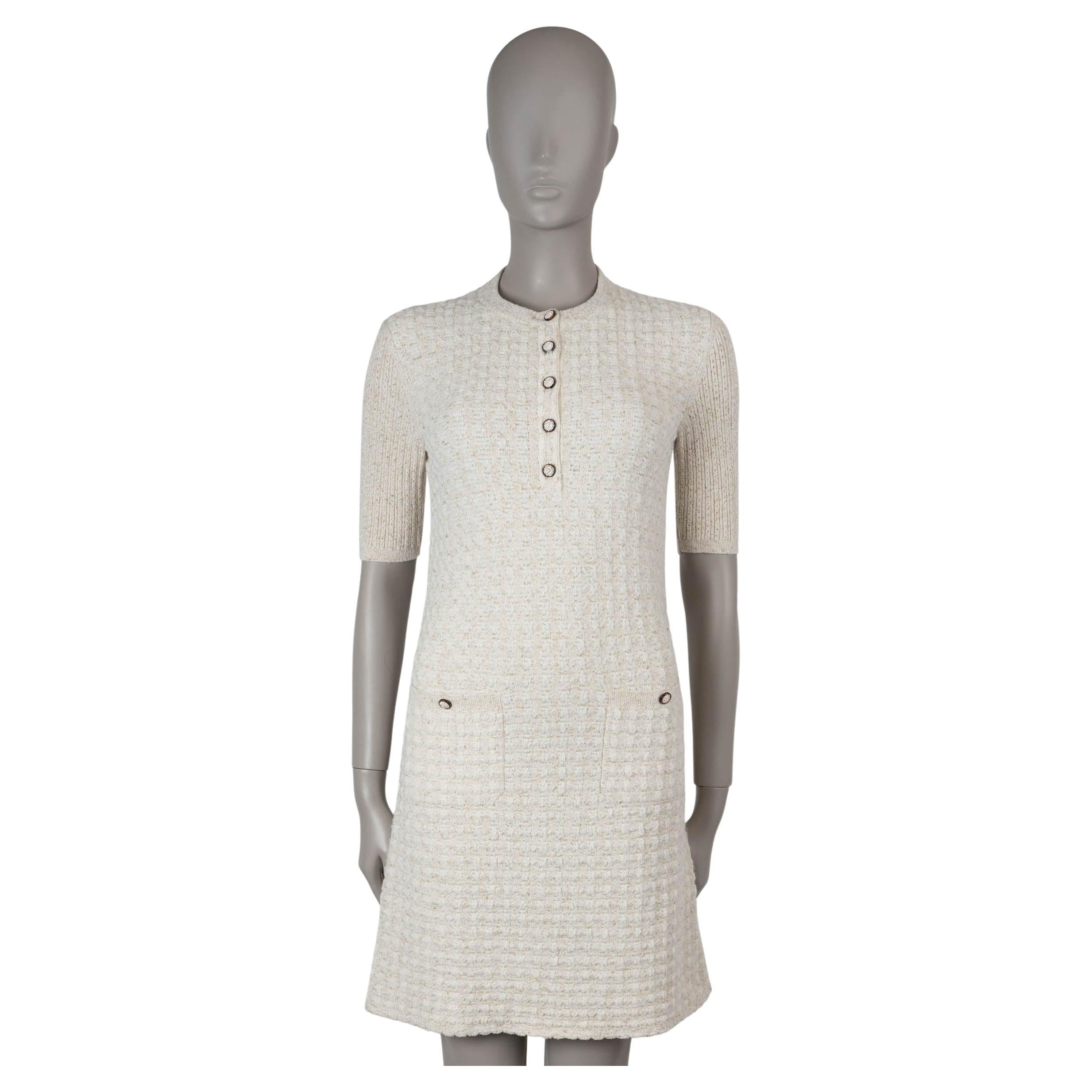 CHANEL cream & gold viscose 2017 17A COSMOPOLITE LUREX KNIT Dress 36 XS For Sale