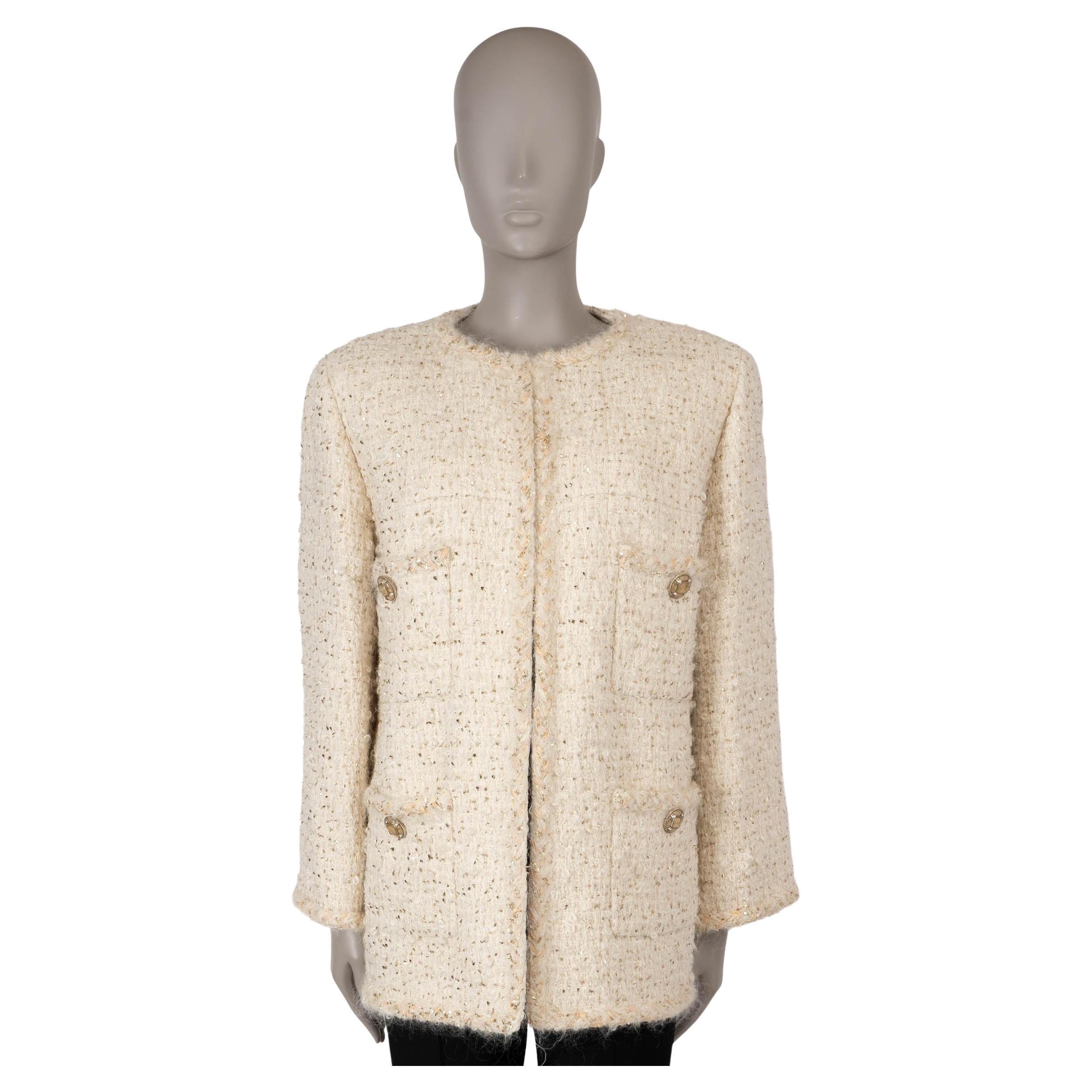 CHANEL cream & gold wool 2019 19A NEW YORK OVERSIZED LUREX TWEED Jacket 40 M