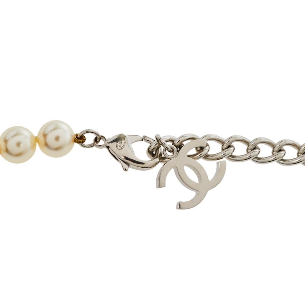 Uncut Chanel Cream & Grey Faux Pearls CC Charm Necklace