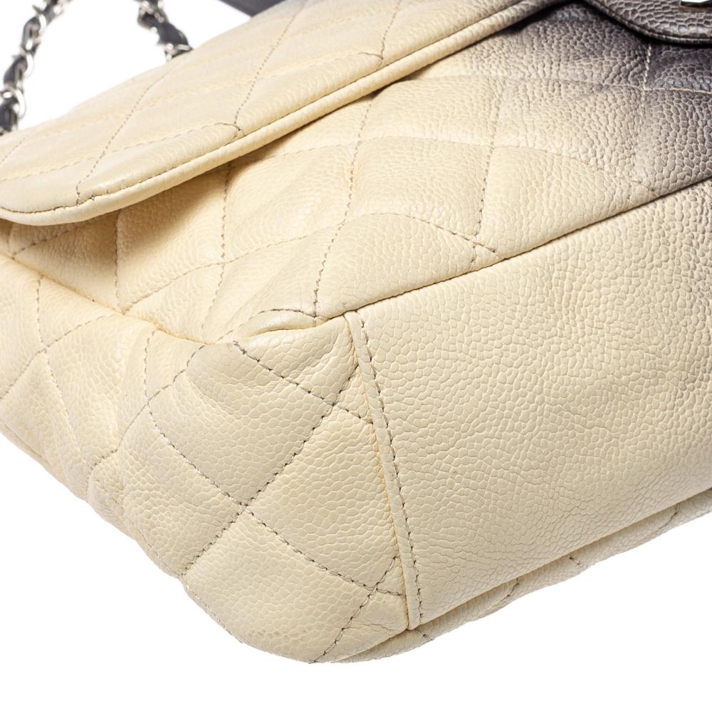 Beige Chanel Cream/Grey Ombre Quilted Caviar Leather Jumbo Classic Single Flap Bag