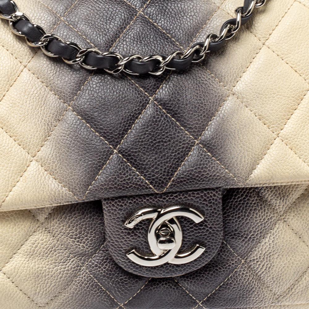 Women's Chanel Cream/Grey Ombre Quilted Caviar Leather Jumbo Classic Single Flap Bag