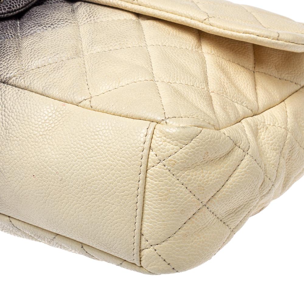 Chanel Cream/Grey Ombre Quilted Caviar Leather Jumbo Classic Single Flap Bag 1
