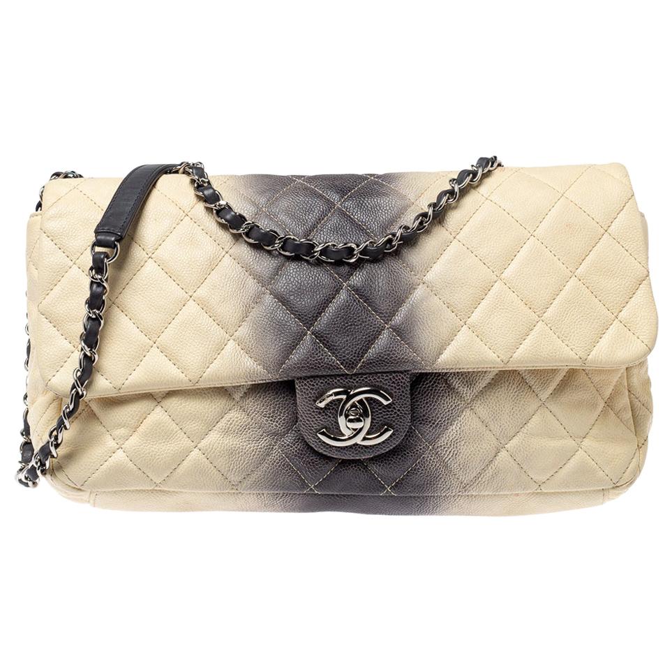Chanel Cream/Grey Ombre Quilted Caviar Leather Jumbo Classic
