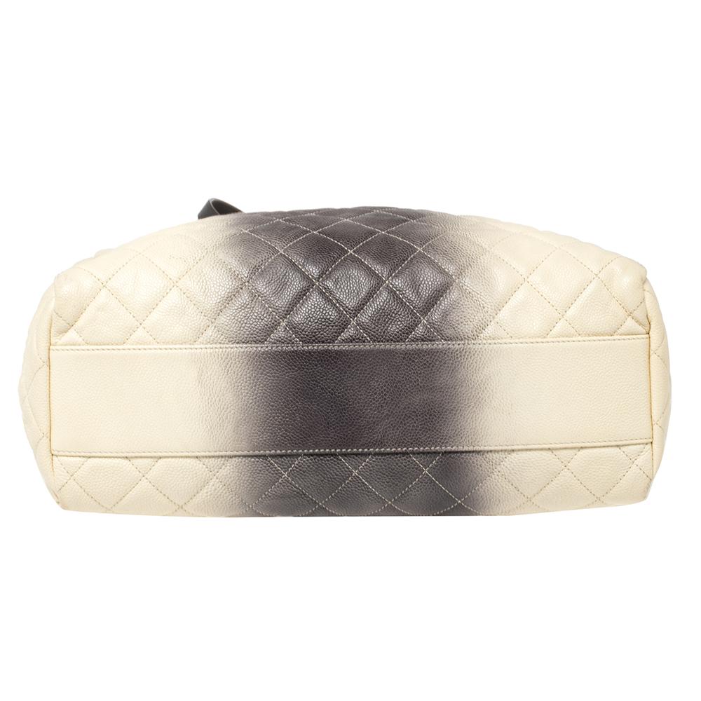 Women's Chanel Cream/Grey Ombre Quilted Caviar Leather Shopping Tote
