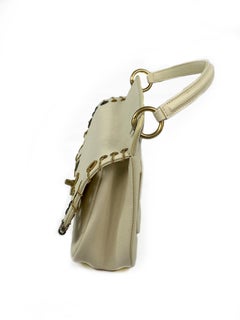 CHANEL Cream/ Ivory Caviar Quilted Grommet Embellished Piercing Flap Bag