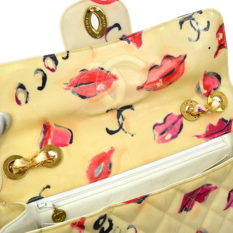 Women's CHANEL Cream Ivory Red Pink Vinyl Leather Gold Quilted Evening Shoulder Flap Bag