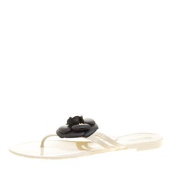 Chanel Cream Jelly CC Camellia Flat Sandals Size 41