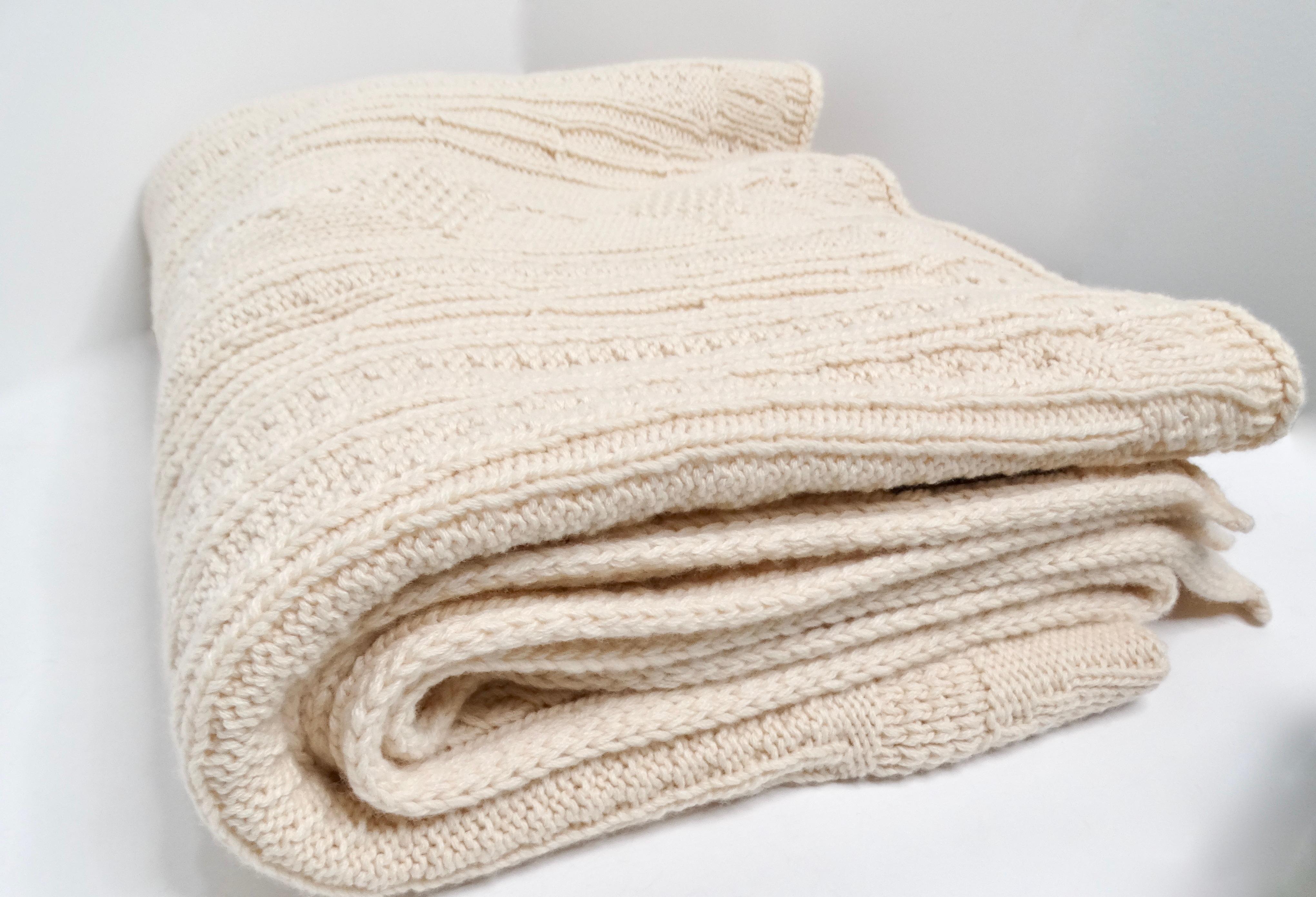 Beige Chanel Cream Knit Cashmere Interlocking CC Logo Sock Slipper & Blanket Set For Sale