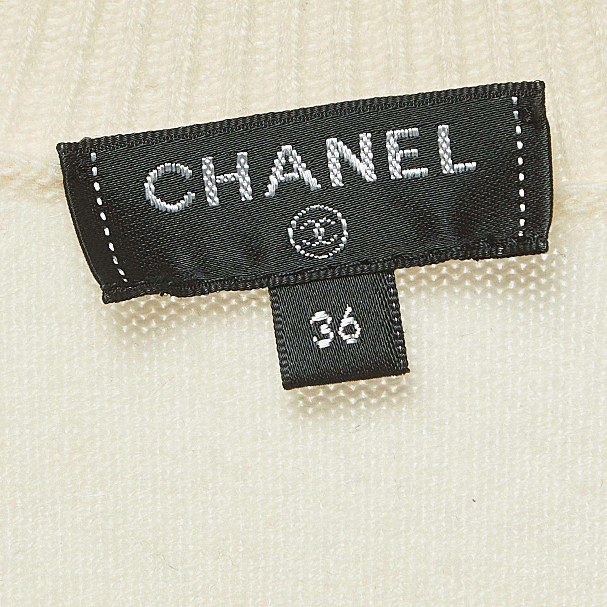 Chanel Cream La Pausa Patterned Cashmere Round Neck Sweater S 2