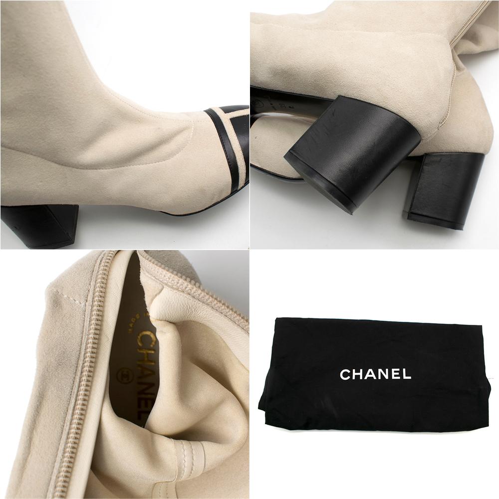 Beige Chanel Cream Lambskin Cap Toe Over-the-knee boots 39