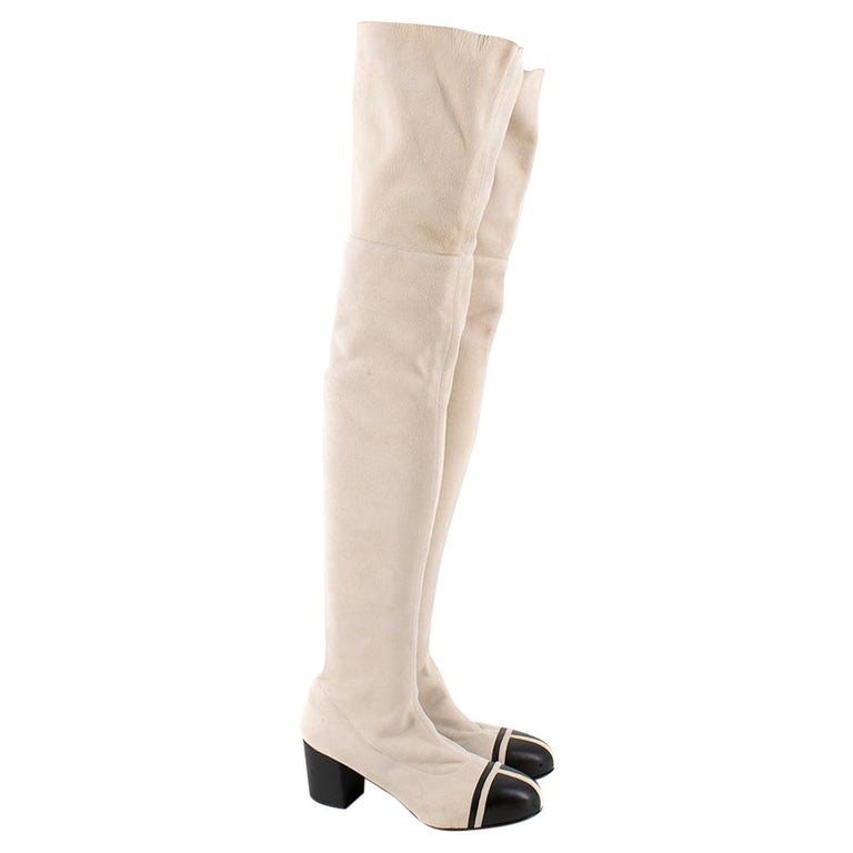 Chanel Cream Lambskin Cap Toe Over-the-knee boots 39 at 1stDibs  over the  knee chanel boots, chanel boots over the knee, chanel over knee boots