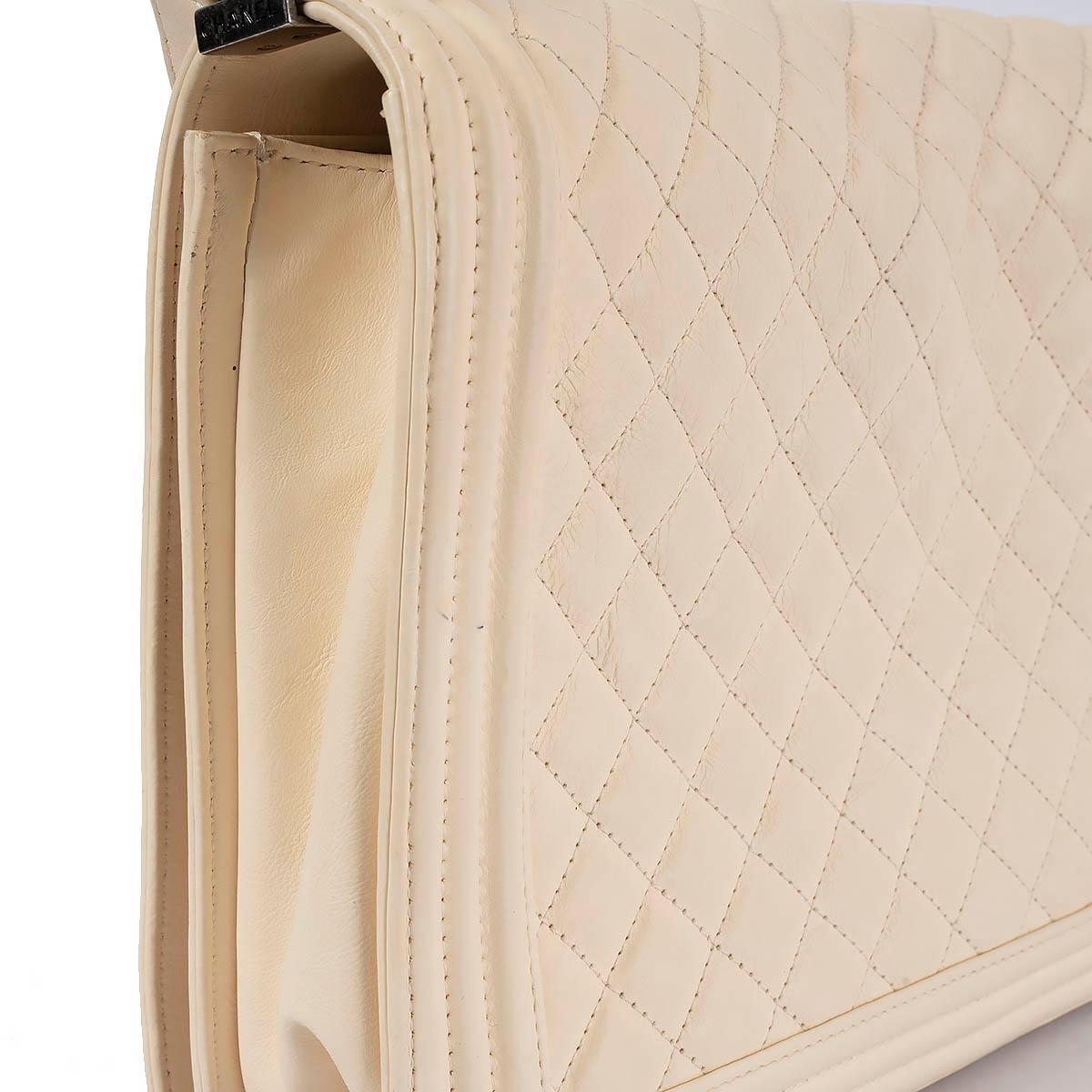 CHANEL cream lambskin leather LARGE BOY Shoulder Bag For Sale 8