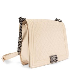 CHANEL cream lambskin leather LARGE BOY Shoulder Bag