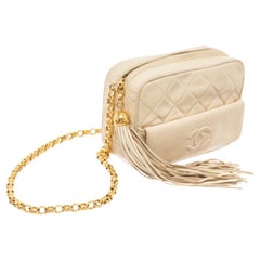 Chanel Cream Lambskin Tassel Camera Shoulder Bag