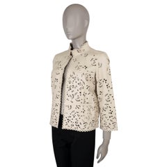 CHANEL cream leather 11C FLORAL PERFORATED Jacket 40 M