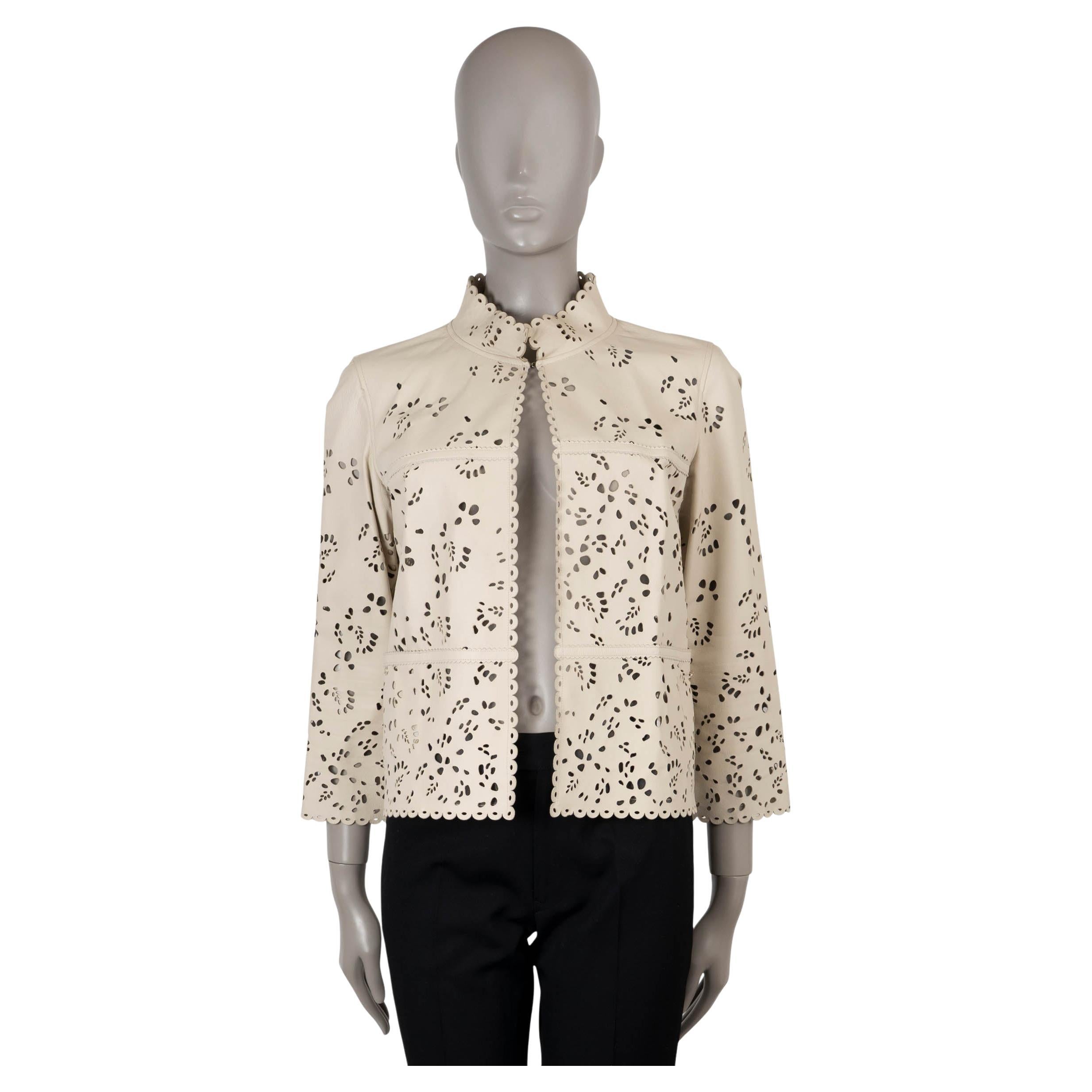 CHANEL cream leather 11C FLORAL PERFORATED Jacket 40 M