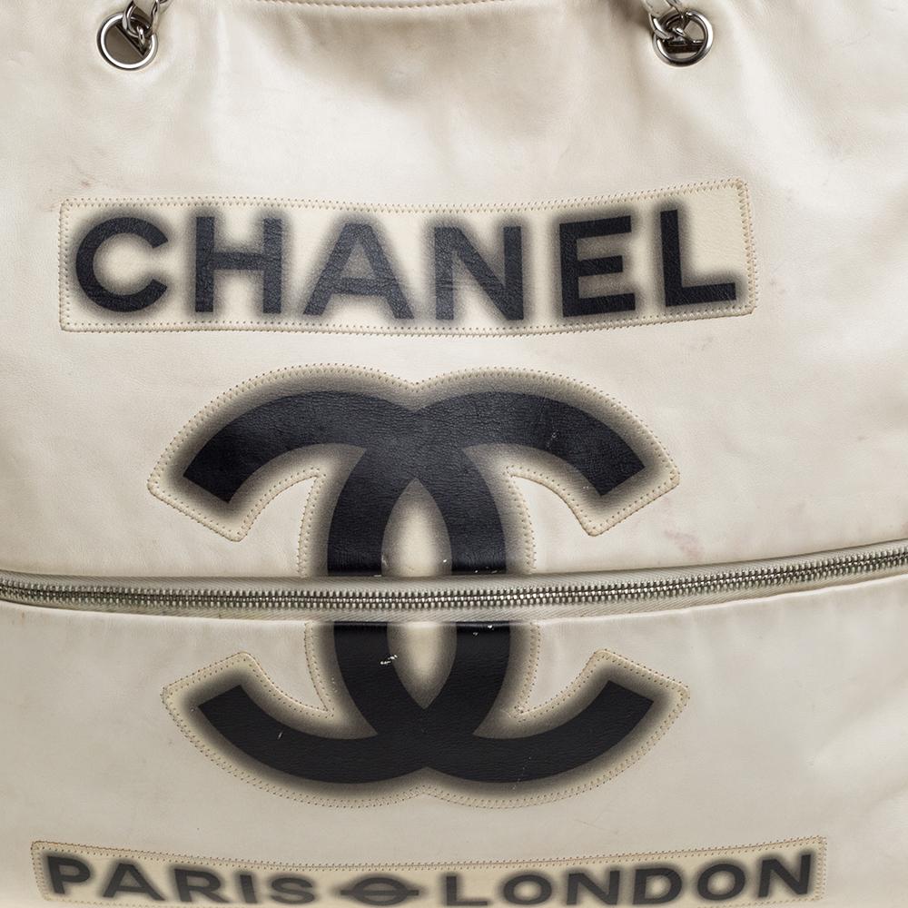 Chanel Cream Leather 2009 London Paris Chain Tote 4