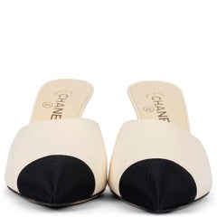 CHANEL cream leather 2016 16A ROME SNAKE PEARL HEEL Mules Shoes 38.5