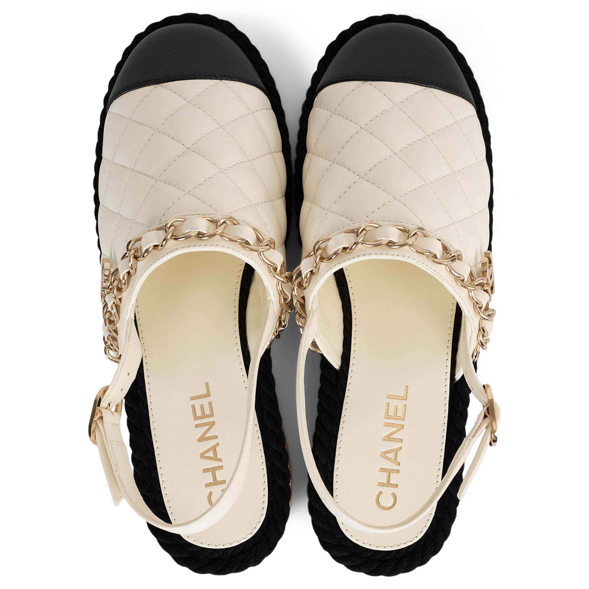 CHANEL cream leather 21P CHAIN  TRIM CORK SLINGBACK Flats Shoes 37 For Sale 1