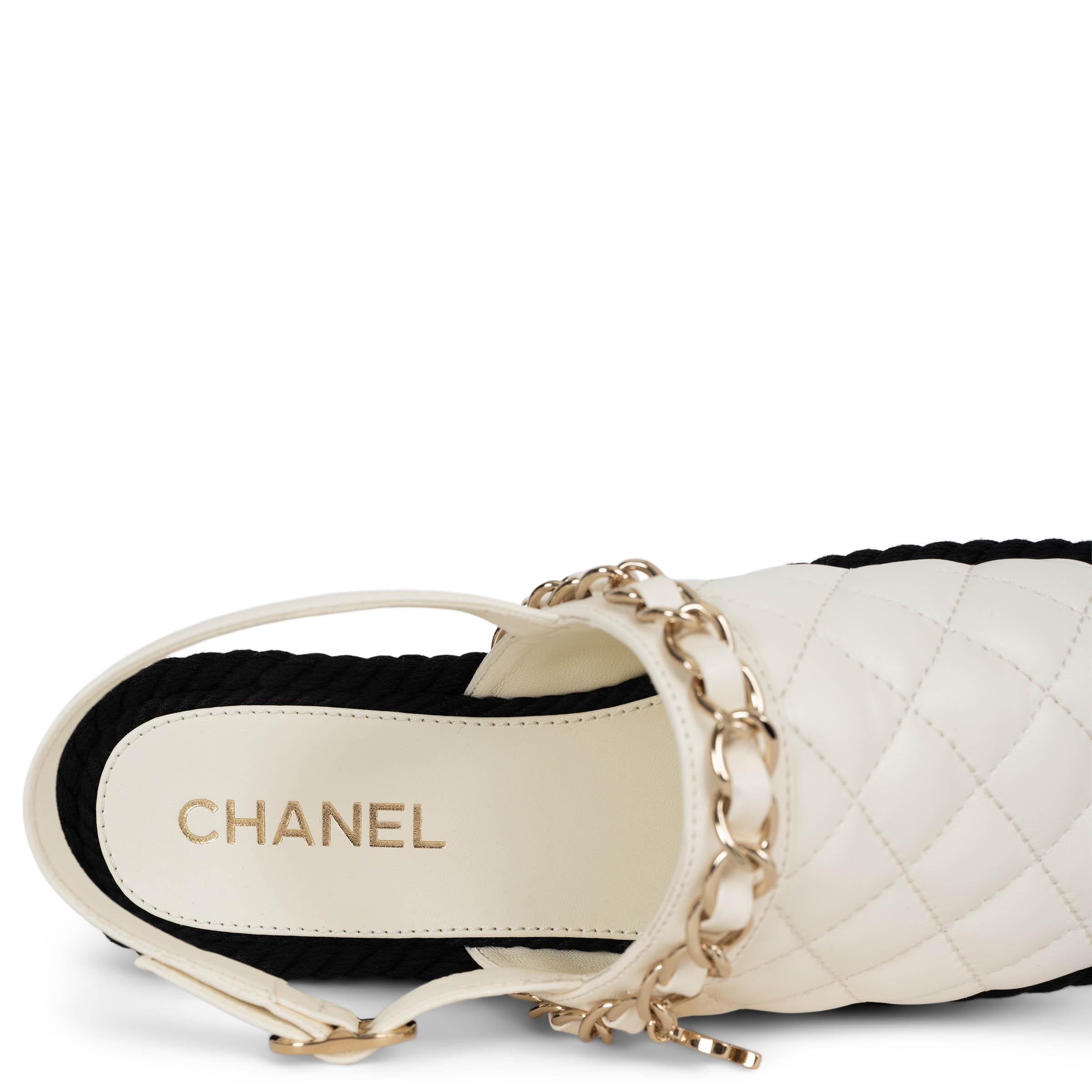 CHANEL cream leather 21P CHAIN  TRIM CORK SLINGBACK Flats Shoes 37 For Sale 4