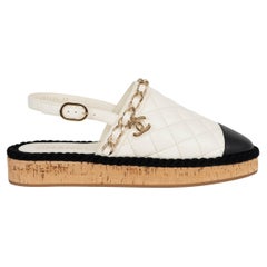 CHANEL cream leather 21P CHAIN  TRIM CORK SLINGBACK Flats Shoes 37