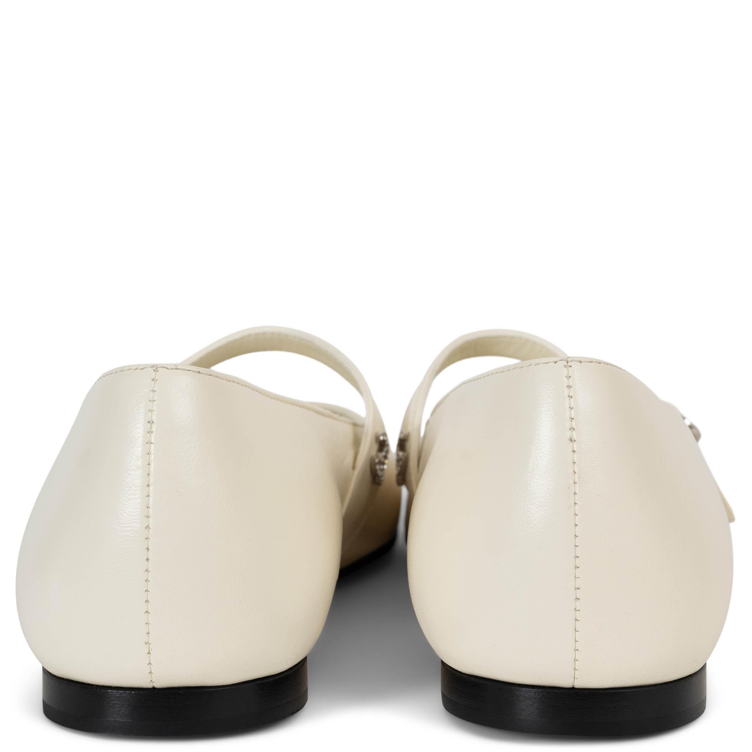 Women's CHANEL cream leather 22P MARY JANE Ballet Flats Shoes 38.5 For Sale