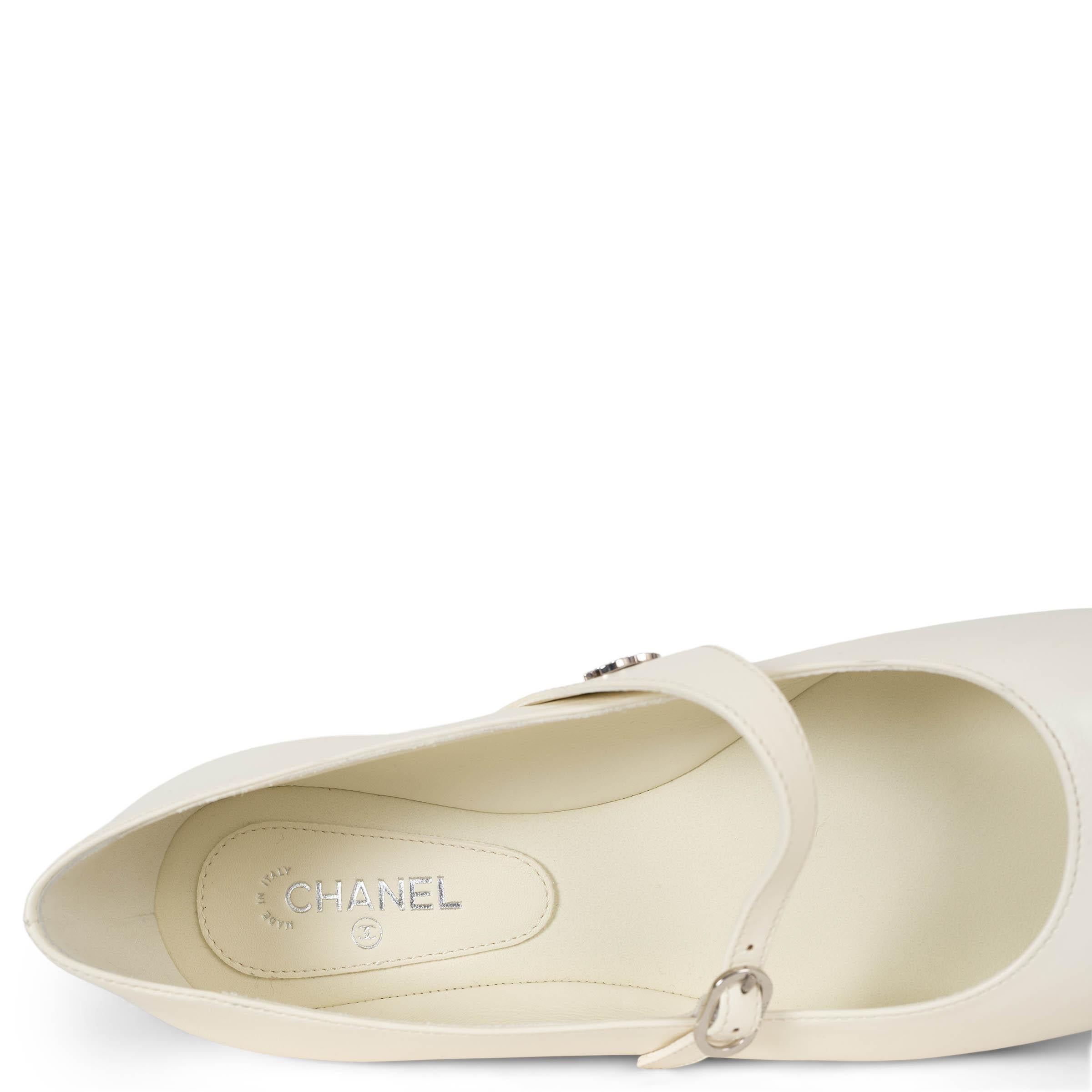 CHANEL cream leather 22P MARY JANE Ballet Flats Shoes 38.5 For Sale 3