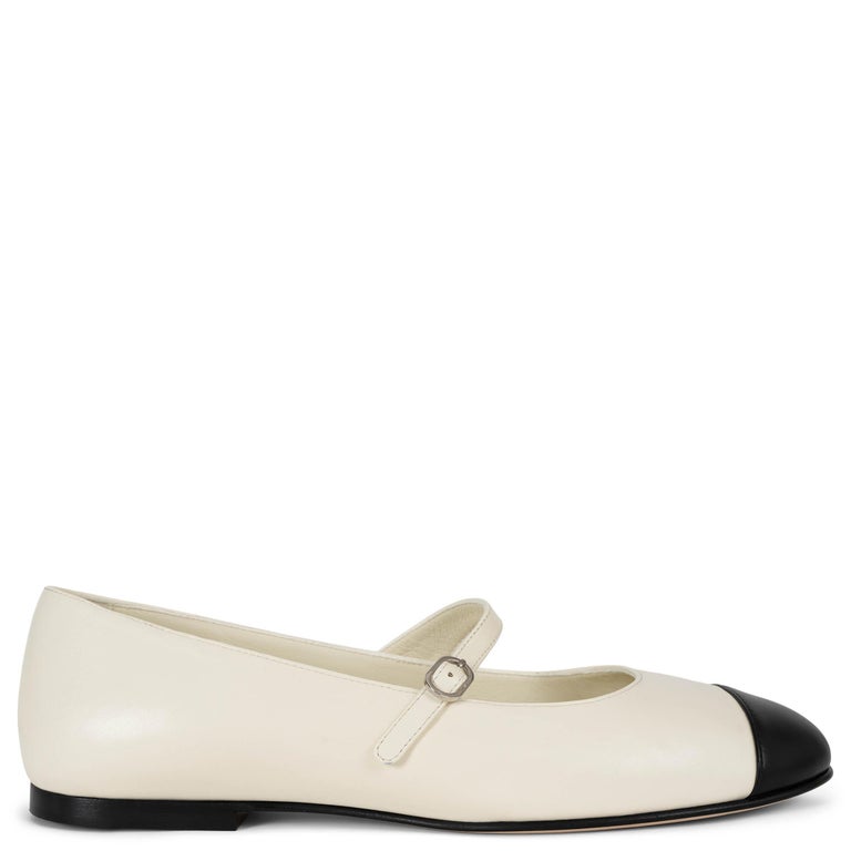 CHANEL cream leather 22P MARY JANE Ballet Flats Shoes 38.5