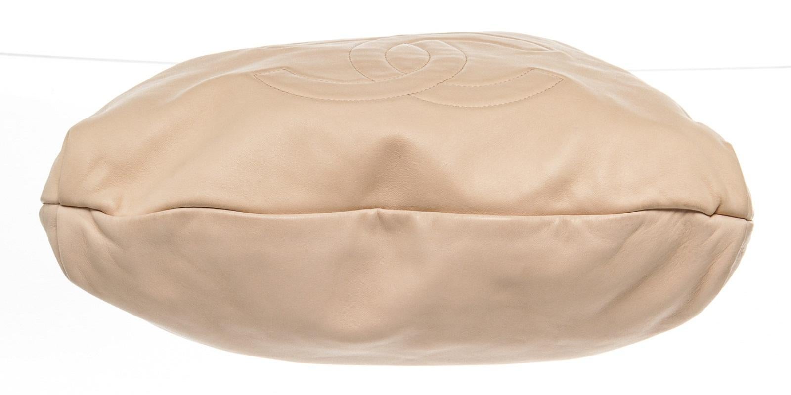 Brown Chanel Cream Leather CC Chain Hobo Bag