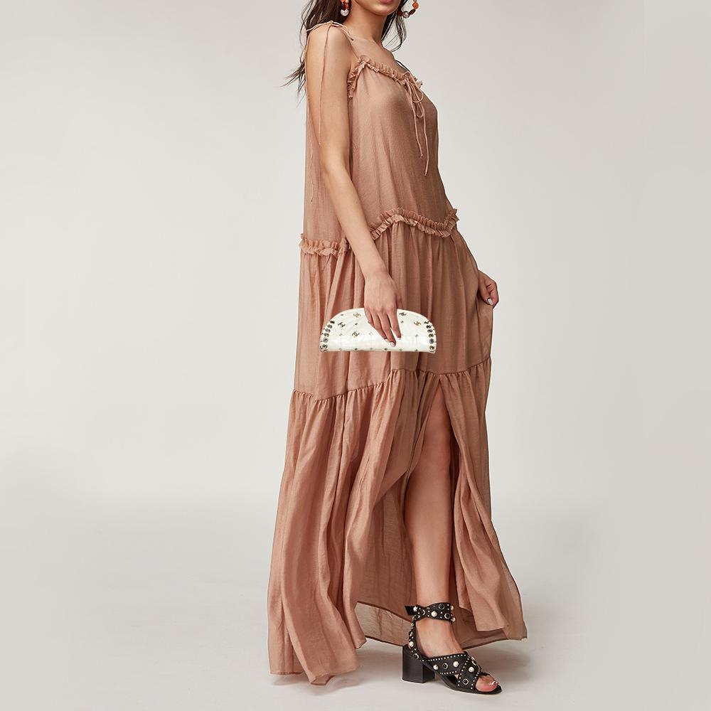 Beige Chanel Cream Leather CC Punk Timeless Clutch