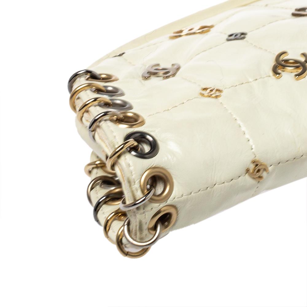 Chanel Cream Leather CC Punk Timeless Clutch 4