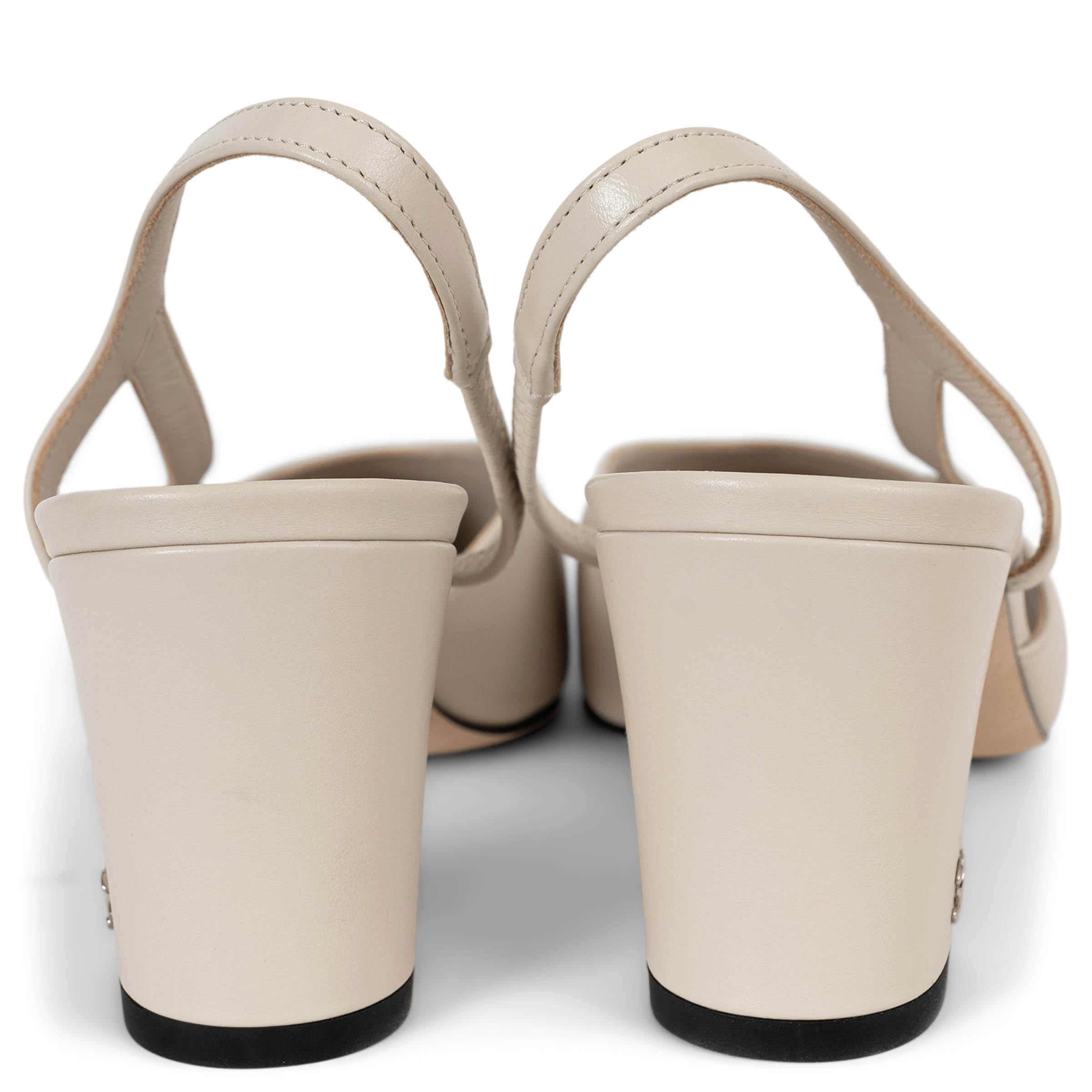 De las mujeres CHANEL cuero crema G31318 Slingbacks Bombas Zapatos 38.5