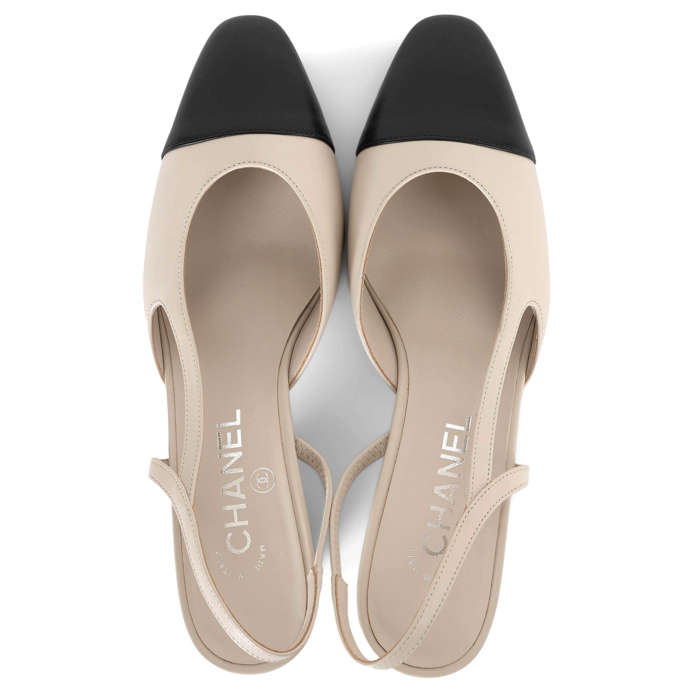 CHANEL cuero crema G31318 Slingbacks Bombas Zapatos 38.5 1