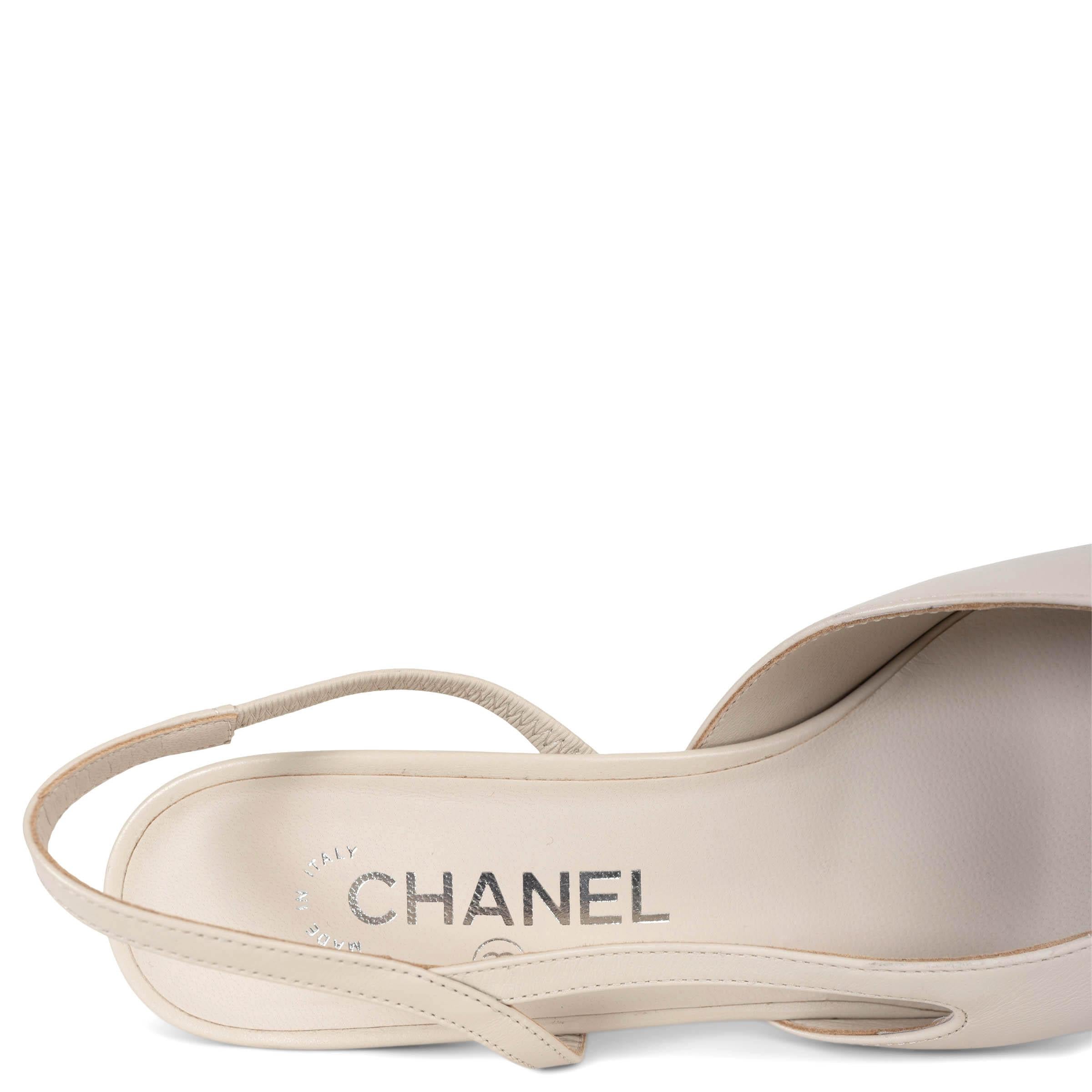 CHANEL cuero crema G31318 Slingbacks Bombas Zapatos 38.5 3