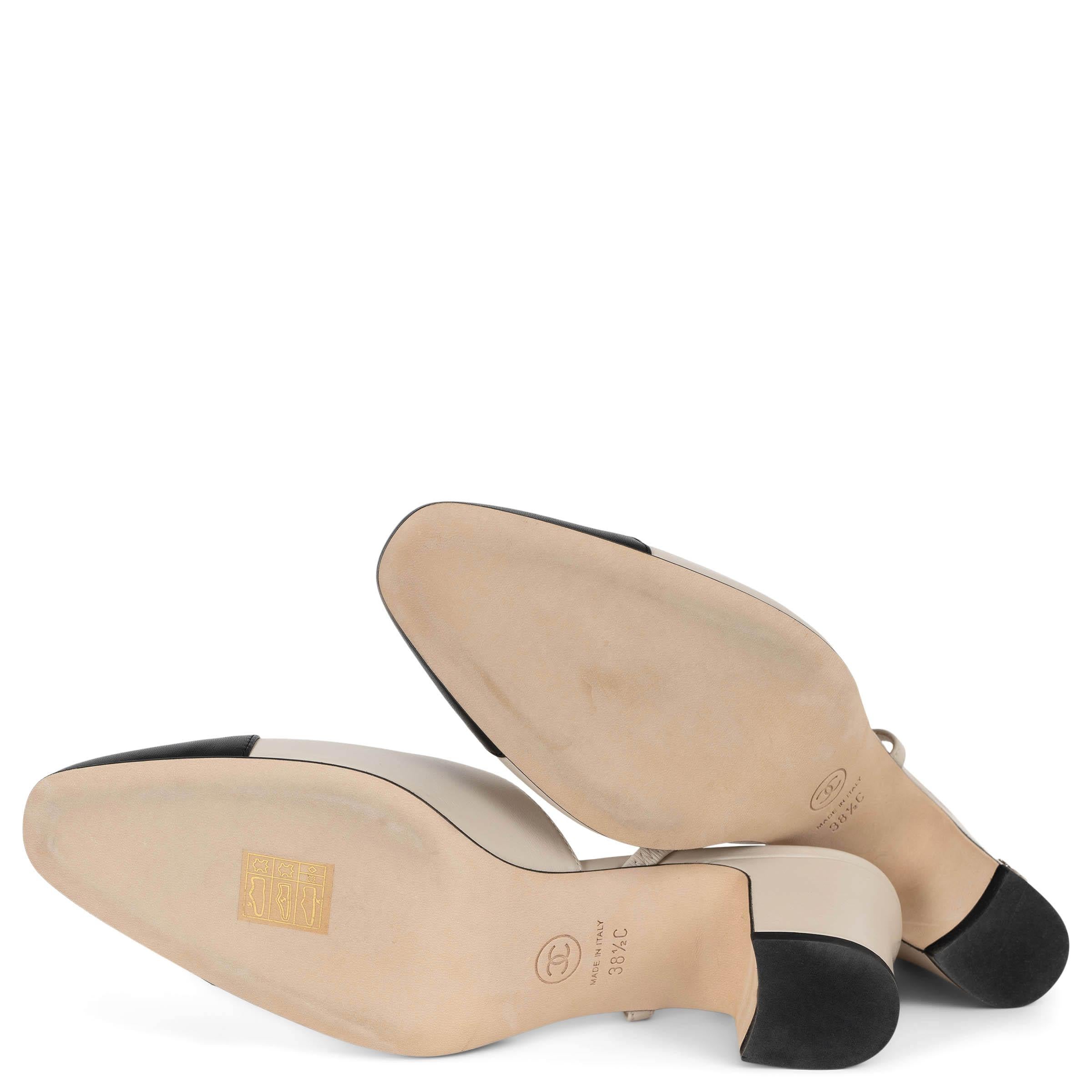 CHANEL cuero crema G31318 Slingbacks Bombas Zapatos 38.5 4