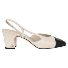 CHANEL cream leather G31318 Slingbacks Pumps Shoes 38.5