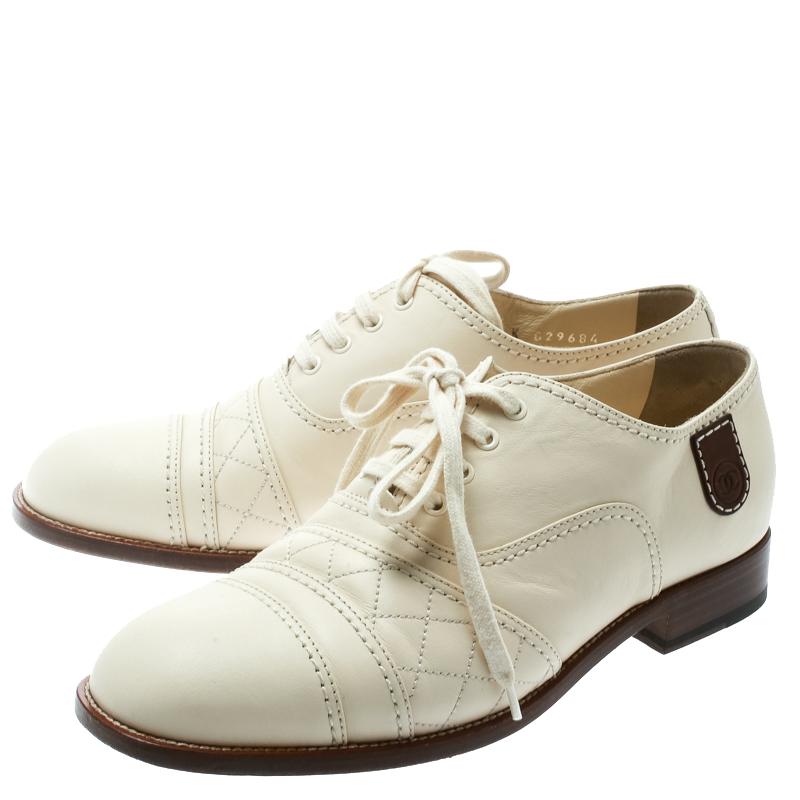 Beige Chanel Cream Leather Oxfords Size 39.5