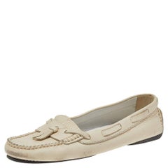 Chanel Cream Leather Slip on Loafers Size 38.5