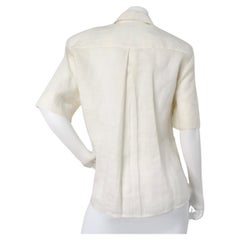 Chanel Cream Linen Interlocking CC Button-Up Short Sleeve Blouse circa 1980s
