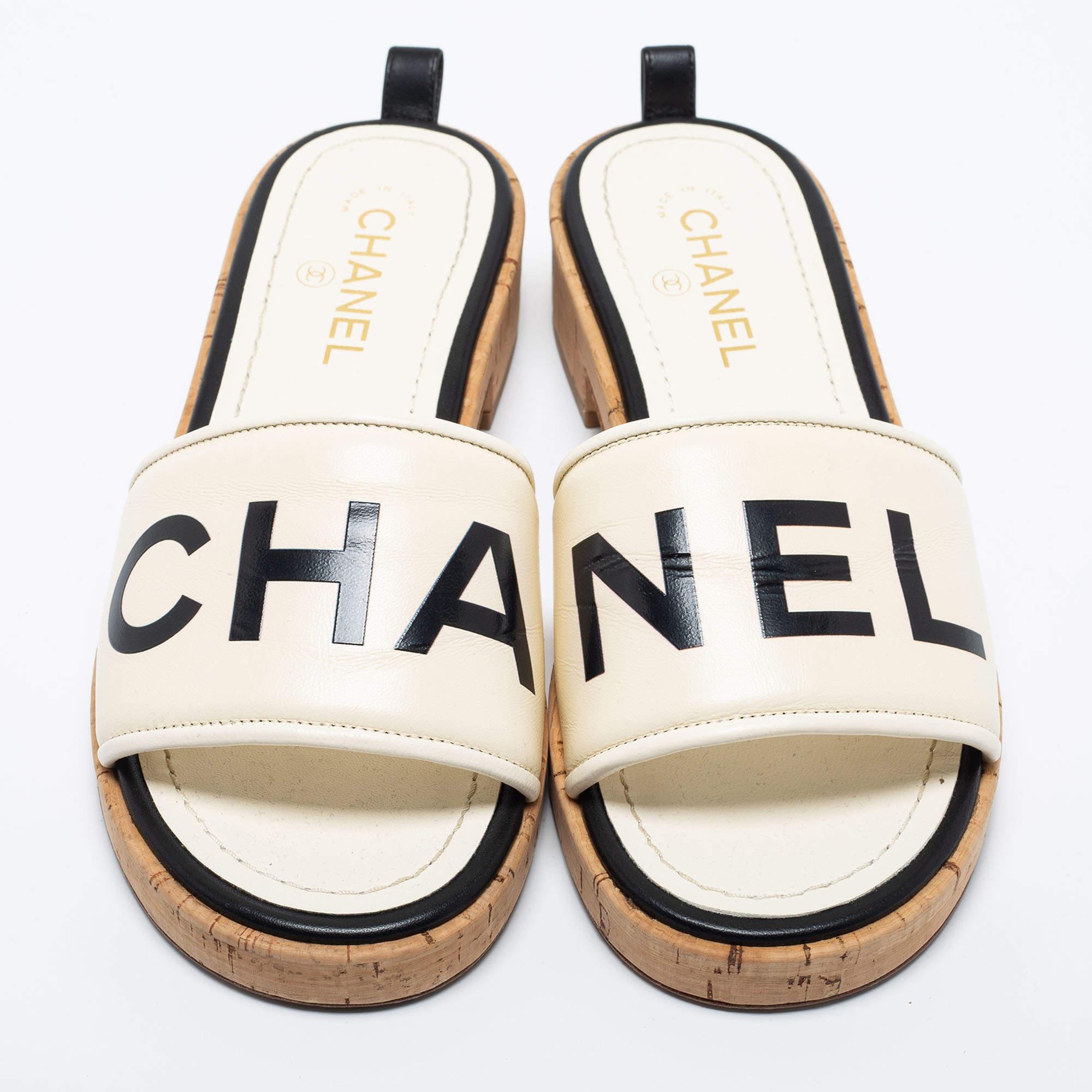 Chanel Cork Slides -4 For Sale on 1stDibs