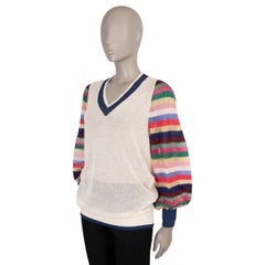 CHANEL cream & multi silk 16S SEOUL STRIPED SLEEVES Sweater 40 M