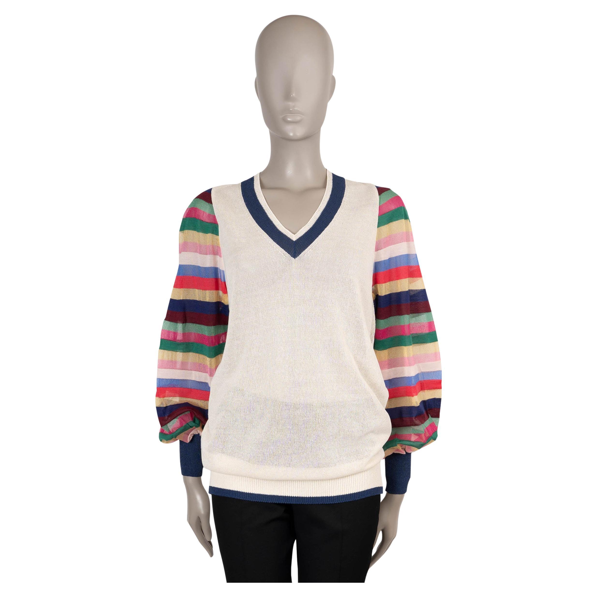 CHANEL cream & multi silk 16S SEOUL STRIPED SLEEVES Sweater 40 M