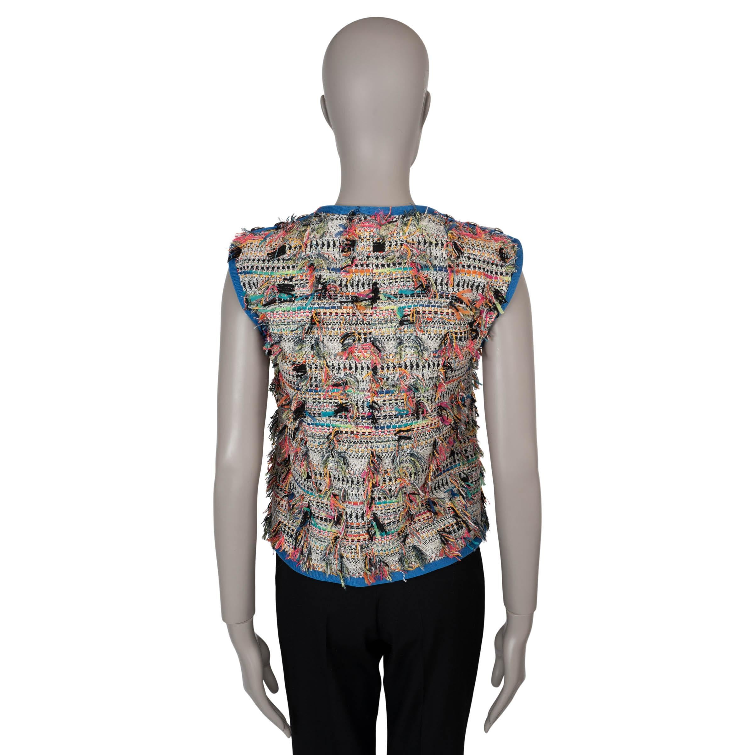 Gray CHANEL cream & multicolor cotton 17S FRINGE TWEED Vest Jacket 36 XS For Sale