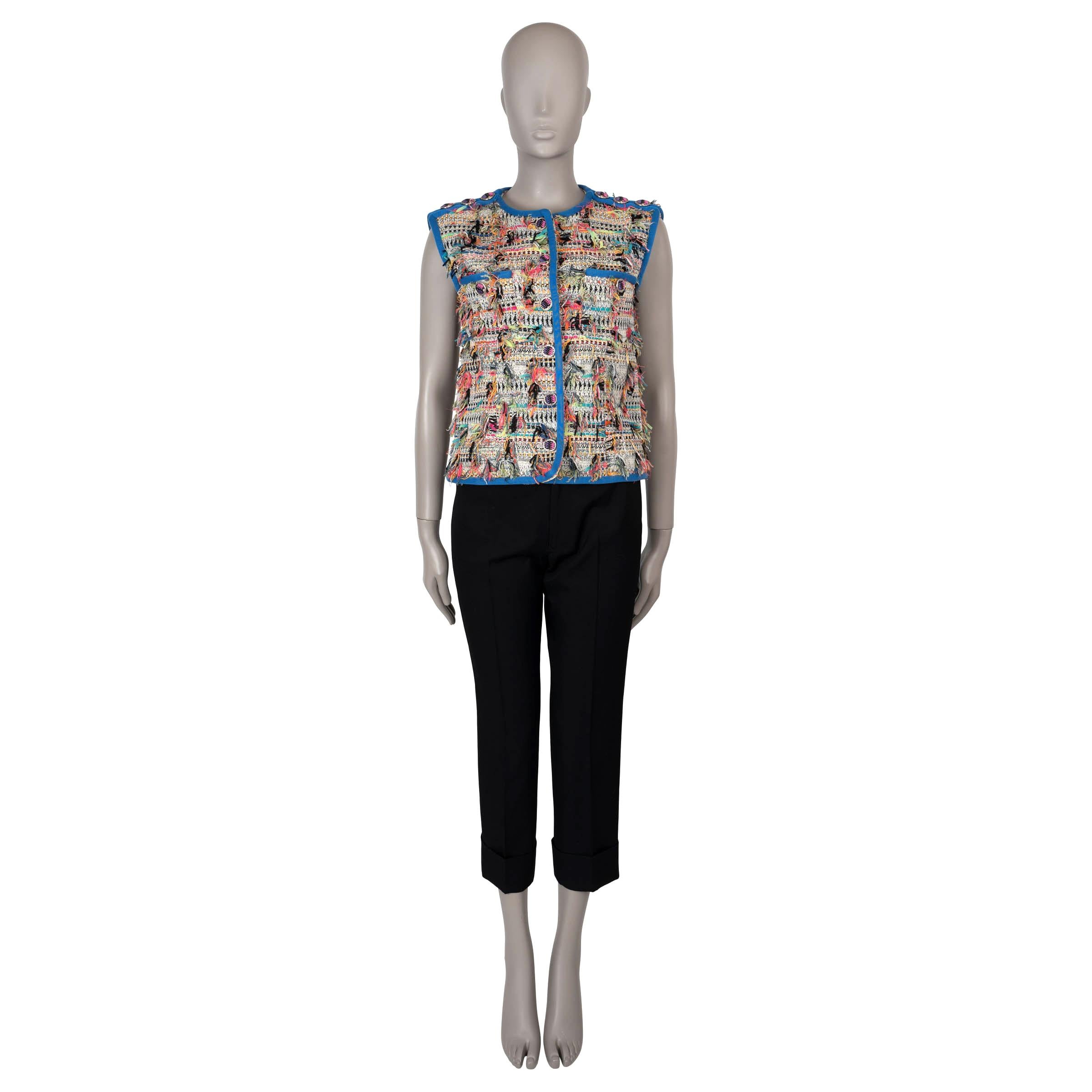 Women's CHANEL cream & multicolor cotton 17S FRINGE TWEED Vest Jacket 36 XS For Sale