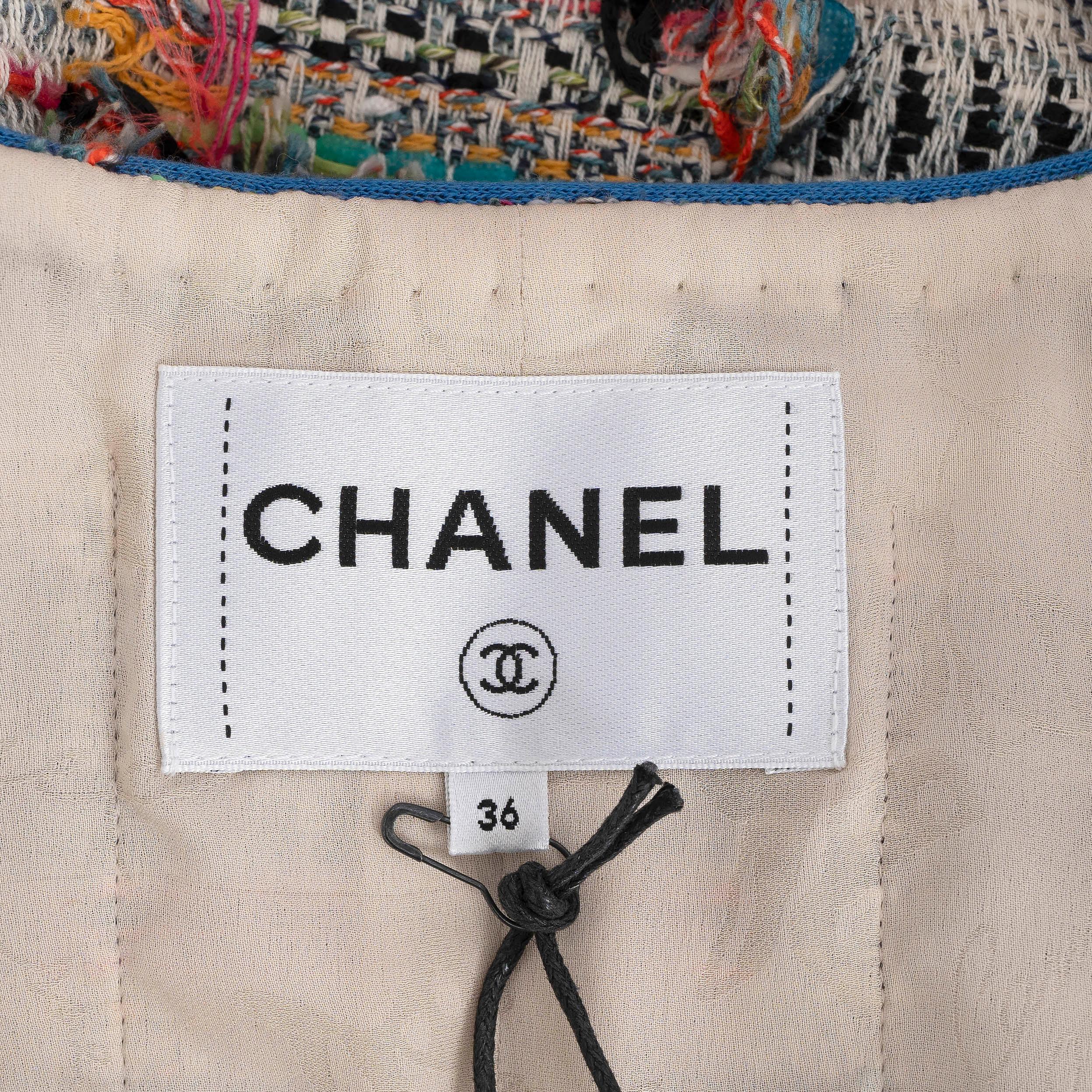 CHANEL cream & multicolor cotton 17S FRINGE TWEED Vest Jacket 36 XS For Sale 2