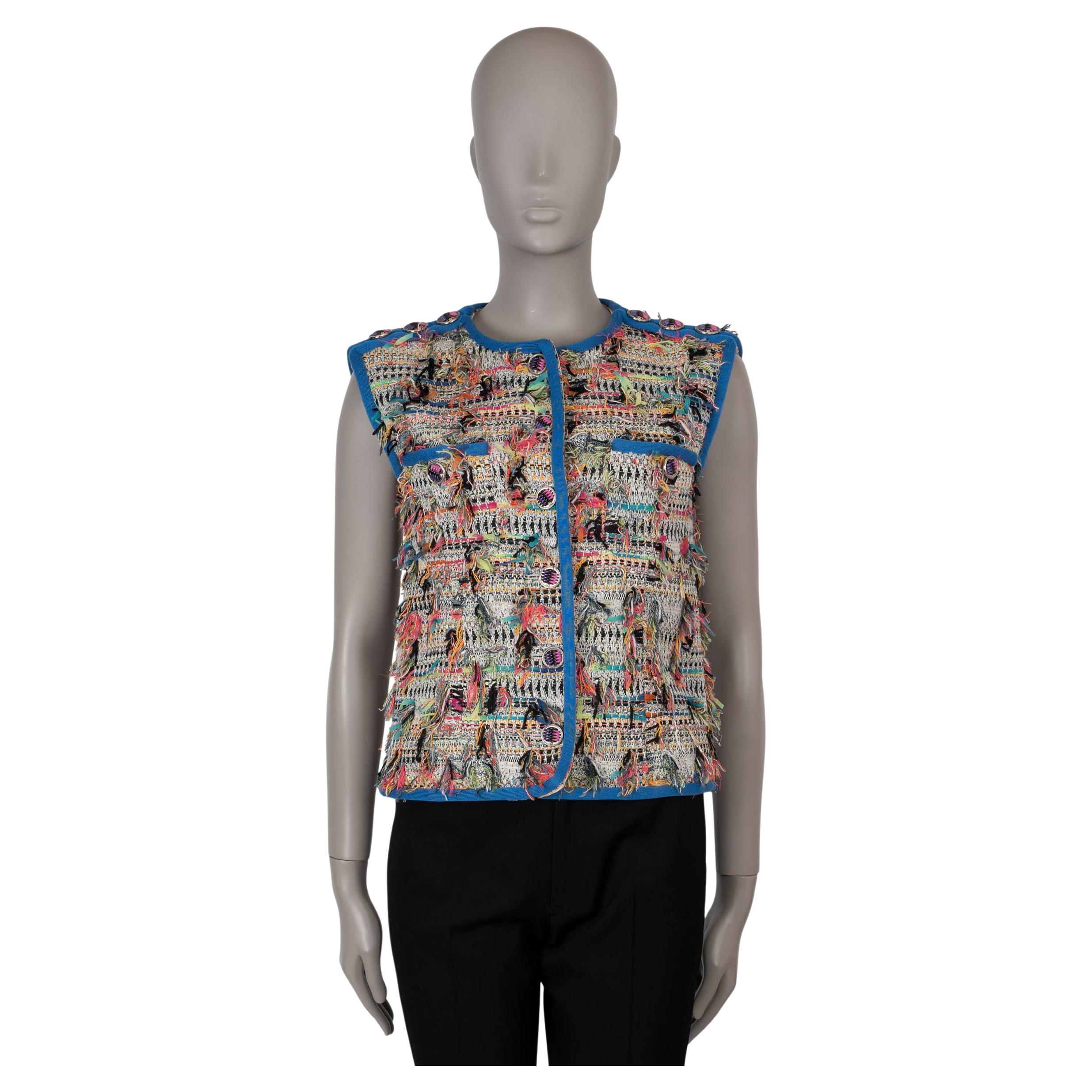 CHANEL cream & multicolor cotton 17S FRINGE TWEED Vest Jacket 36 XS For Sale